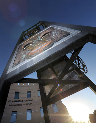 clock outside engineering complex
